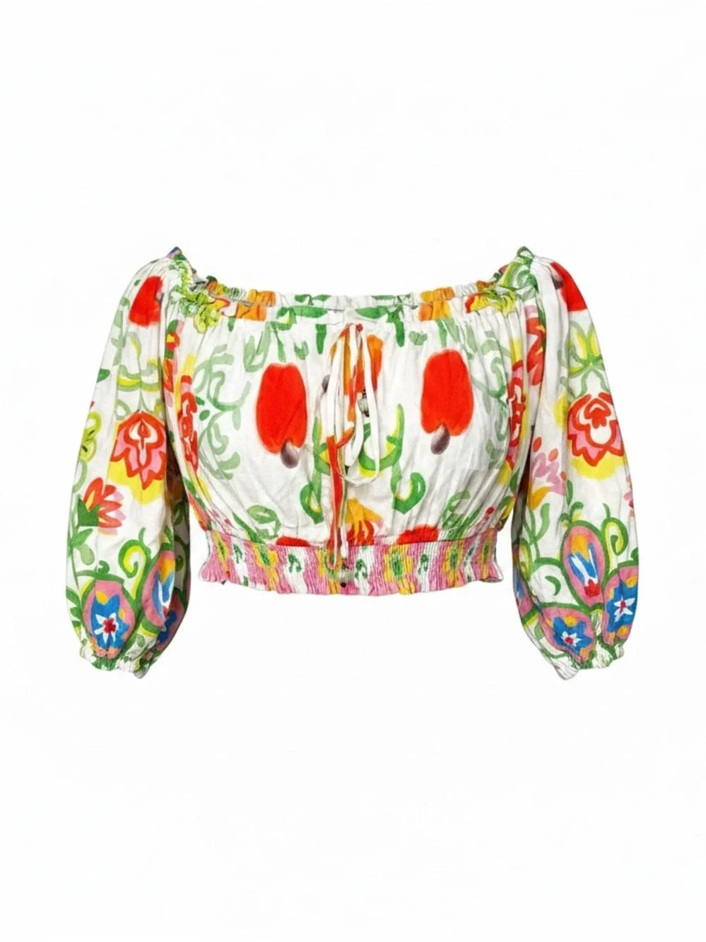 Farm Rio Off The Shoulder Tropical Floral Crop Top Size L - Picture 2 of 13